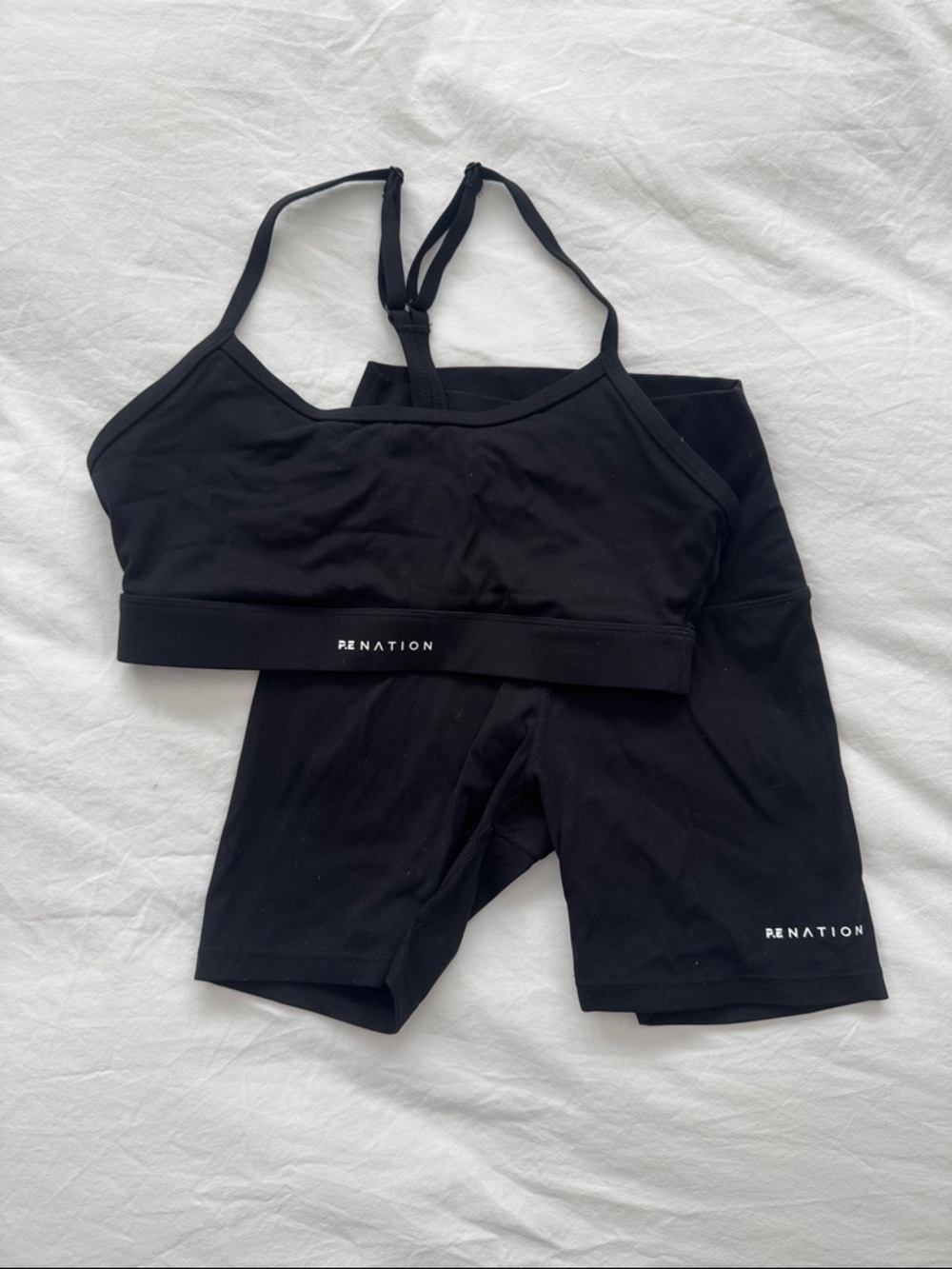 P.E Nation Black Bike Shorts with Matching Sports Bra